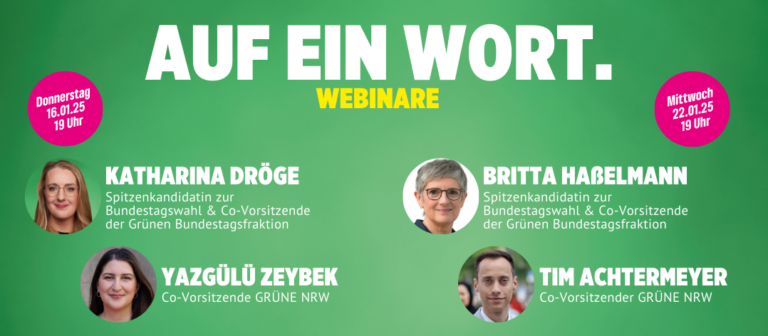 16.+22. Januar: Webinare mit NRW-Spitzenkandidatinnen Britta Haßelmann und Katharina Dröge