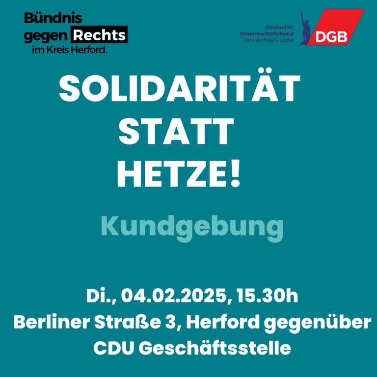 4. Februar: Kundgebung in Herford – Solidarität statt Hetze!