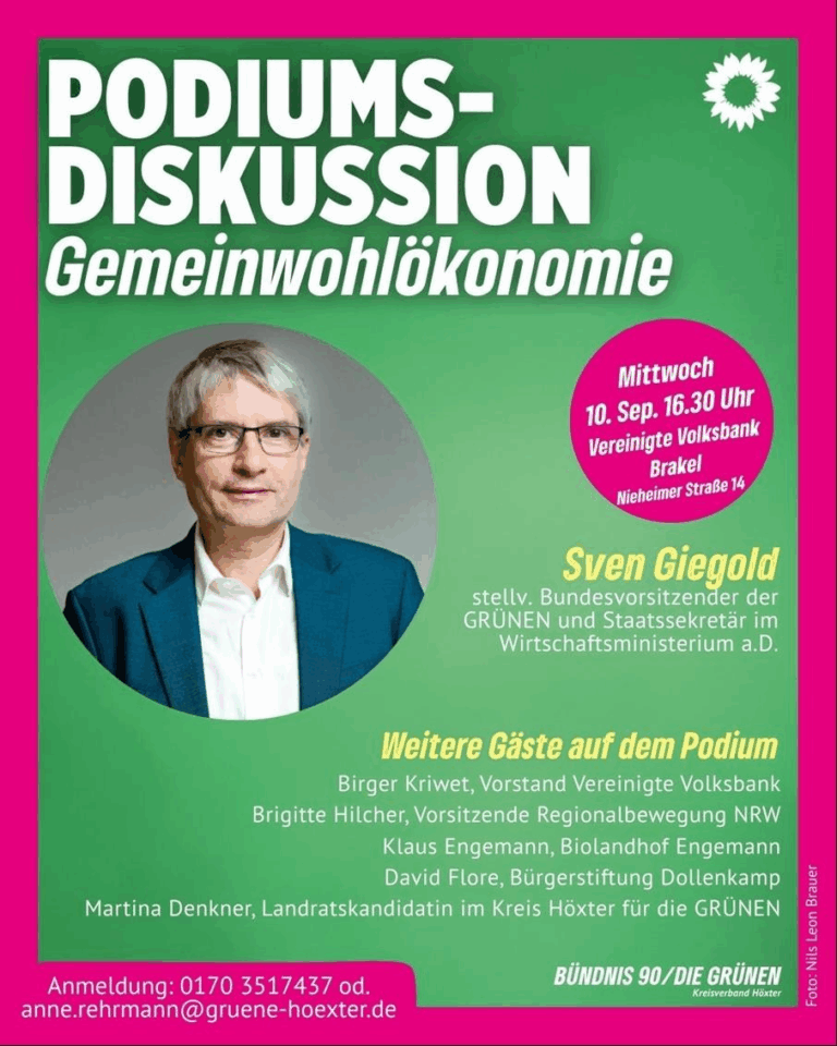 10. September: Podiumsdiskussion in Brakel – Gemeinwohlökonomie und regionale Wertschöpfung im Fokus