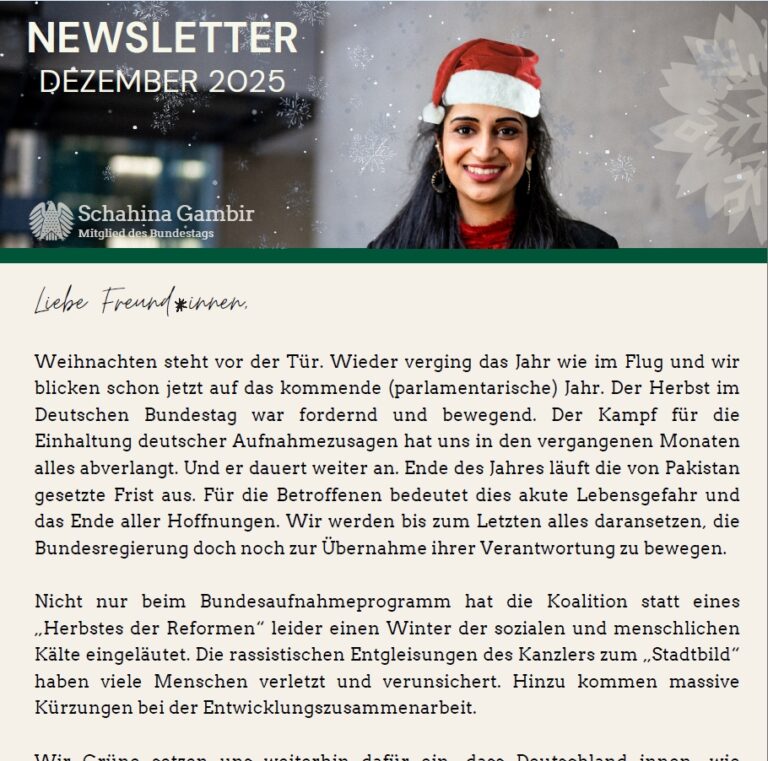 Newsletter zum Jahresende von Schahina Gambir (MdB)