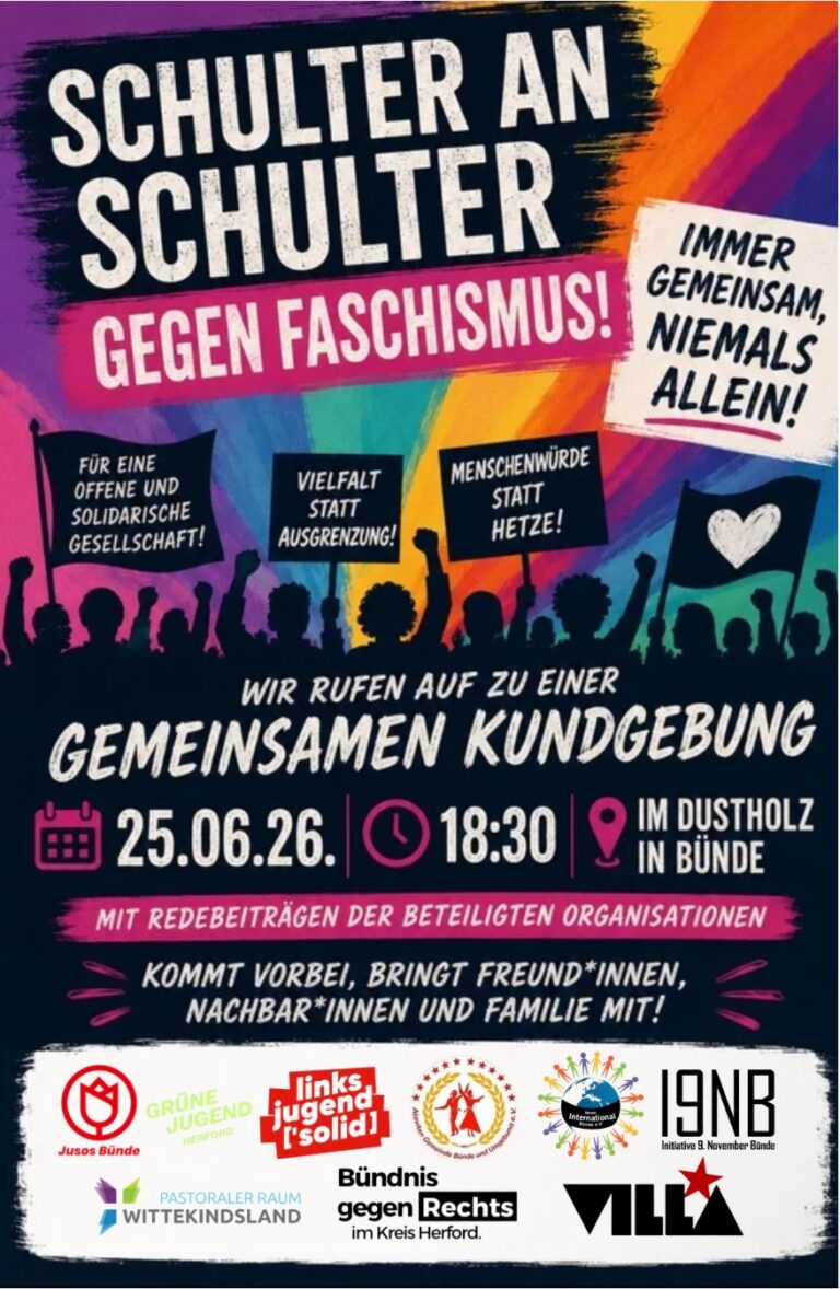 25. Juni: Kundgebung – Schulter an Schulter gegen den Faschismus